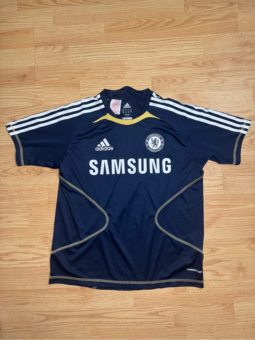 Adidas Chelsea Football Club Shirt Navy and Gold Athletic Jersey